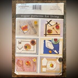 Vogue Pattern #7378 Table Settings Placemats Napkins
